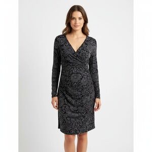 Maternity Dress Womens Medium Black Grey Long Sleeve Floral Winter Party